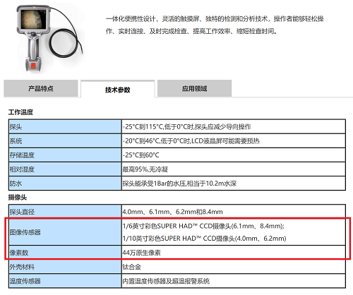 韋林工業視頻內窺鏡成像參數